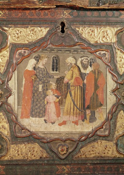 Dettaglio di un Cassone che Mostra la Storia di Saladino e Torello d