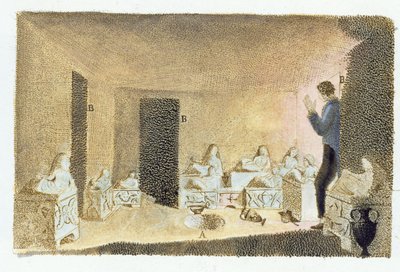 Scoperta di tombe etrusche, illustrazione da Monumenti Etruschi di Francesco Inghirami (1772-1846), pubblicato a Fiesole, 1825 da Italian School