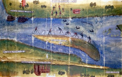 Disputa sul diritto di raccogliere il ghiaccio tra i residenti del fiume Po. 1535. Milano, Archivio Nazionale. da Italian School