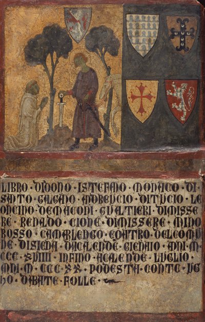 Don Stefano, monaco di San Galgano, inginocchiato davanti a San Galgano da Italian School