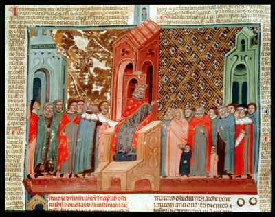 Imperatore Giustiniano (483-565) e la sua corte, da Justinianus Istitutiones da Italian School