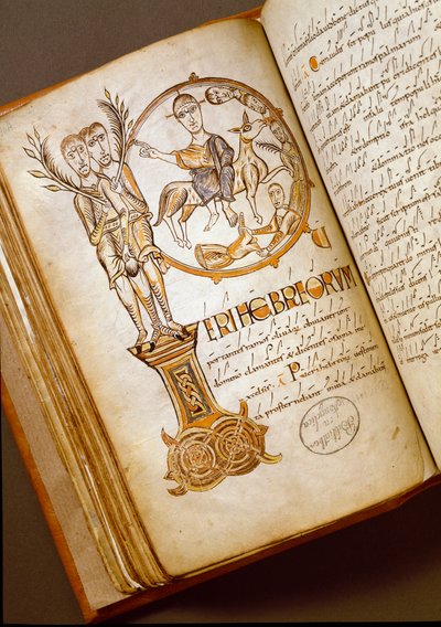 Ingresso a Gerusalemme. Manoscritto della scuola bolognese. (MS.123-Foglio 54 v) 11° secolo. Roma, Biblioteca Angelica da Italian School