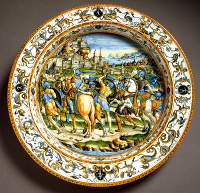 Episodio della vita di Giulio Cesare, piatto in ceramica prodotto a Urbino nella bottega Fontana, Italia. Intorno al 1550. Firenze, Museo Nazionale del Bargello da Italian School