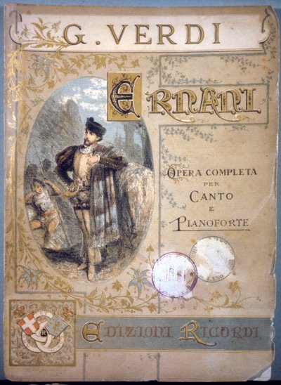 Ernani di Verdi, copertina per la partitura musicale per canto e pianoforte, XIX secolo da Italian School