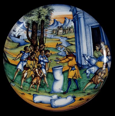 Coppa in maiolica rappresentante Giuseppe nella borsa di Beniamino da Italian School