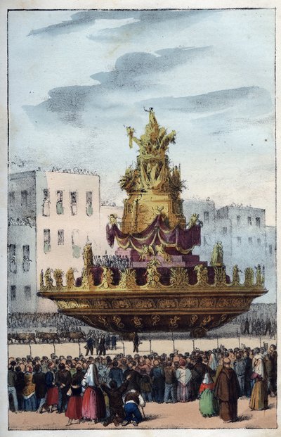 Festa di Santa Rosalia di Palermo (1130-1160), patrona di Palermo - incisione da Usi e Costumi di Tutti da Italian School