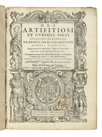 Prima edizione della traduzione di Aleotti dei Pneumatici di Hero da Italian School
