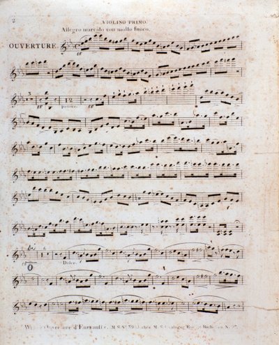 Prima pagina della partitura musicale, per violino, dall