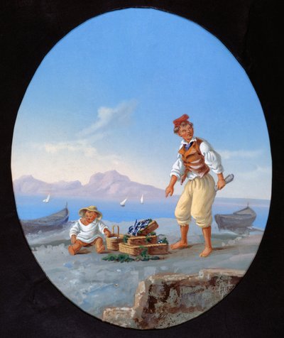 Pescatore sulla spiaggia, con l