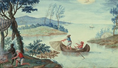 Scena di pesca che raffigura il mese di luglio, una di una serie di dodici da Italian School