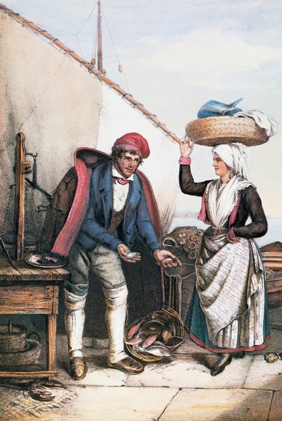Pescivendolo e contadino, illustrazione da Costumi dell