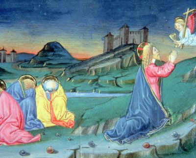 Fol.104r Dopo aver pregato sul Monte degli Ulivi, un angelo arriva per confortare Cristo da Italian School