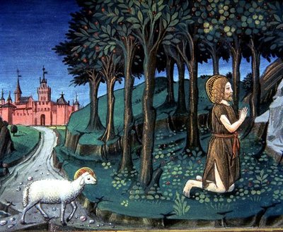 Fol.143v San Giovanni Battista prega nel deserto da Italian School