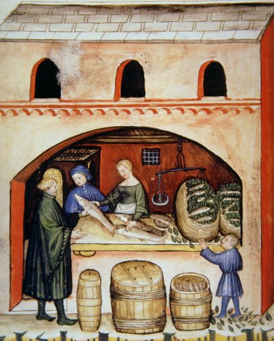 Fol.82v Pesce salato, illustrazione dal Tacuinum Sanitatis Codex Vindobonensis da Italian School