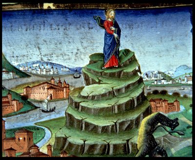 Fol.84r Il Diavolo tenta Cristo per la seconda volta sulla montagna da Italian School