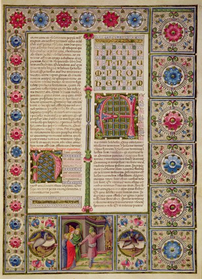 Fol.99r Apertura al Libro del Profeta Naum, dalla Bibbia di Borso d