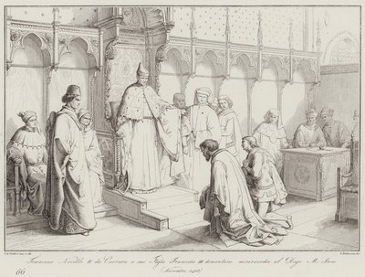 Francesco Novello II da Carrara e suo figlio Francesco III chiedono misericordia al Doge Michele Steno da Italian School