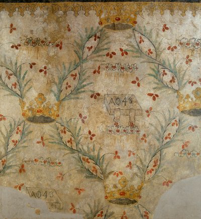 Affresco di ornamentazione floreale e corone, precedentemente nella Casa Vismara a Legnano, XV sec. da Italian School