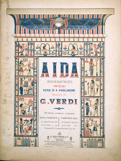 Copertina per la partitura di Aida, di Giuseppe Verdi (1813-1901) da Italian School