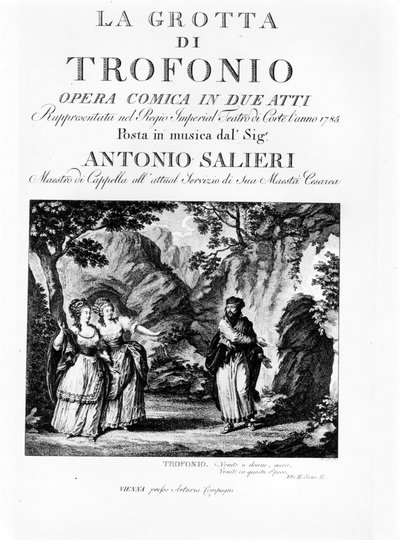 Frontespizio del libretto di La Grotta di Trofonio, opera comica in 2 atti di Antonio Salieri (1750 - 1825). 1785 da Italian School
