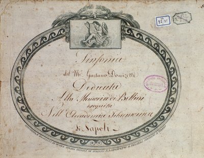 Frontespizio (dettaglio) di "Sinfonia in mi bemolle maggiore: dedicata alla memoria di Bellini" da Italian School