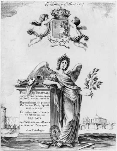 Frontespizio per le Feste teatrali per la Finta Pazza rappresentata nel 1645 al Theatre Petit Bourbon di Parigi da Italian School