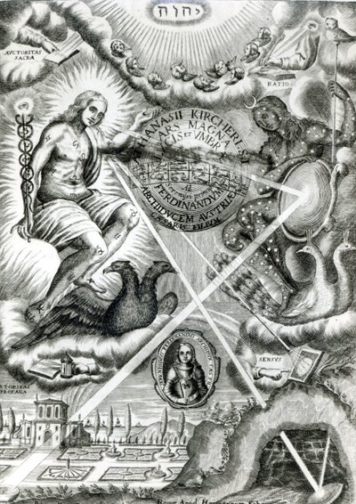 Frontespizio di Ars Magna Lucis et Umbrae, di Athanasius Kircher (1601-80) Roma, 1646 da Italian School