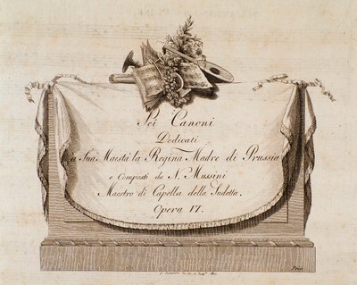 Frontespizio della partitura musicale di Sei canoni del compositore italiano Natale Mussini (1765-1837) dedicata alla Regina di Prussia da Italian School