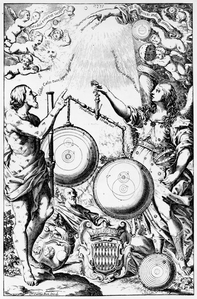 Frontespizio di Almagestum Novum di Giovanni Battista Riccioli, pubblicato nel 1651 da Italian School