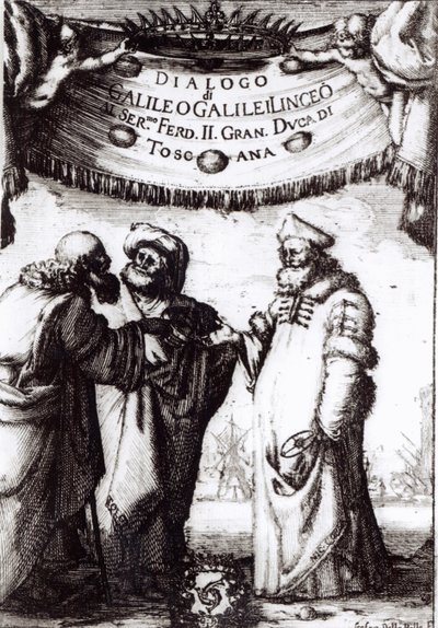 Frontespizio di Dialogo sopra i due massimi sistemi del mondo di Galileo, pubblicato nel 1632 da Italian School