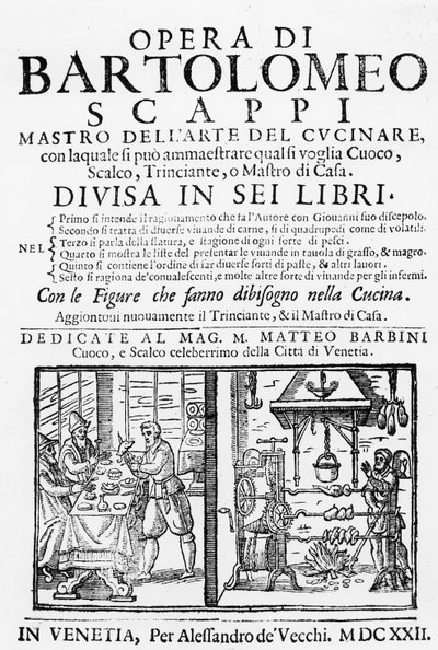 Frontespizio del libro di cucina di Bartolomeo Scappi, 1622 da Italian School