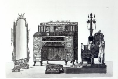 Mobili in stile greco da Decorazioni Architettoniche di Gaetano Landi, inciso da G. D