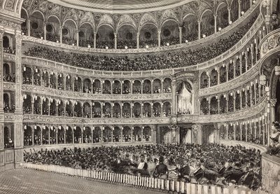 Serata di gala al teatro Costanzo in onore del principe ereditario di Germania (futuro Federico III), Roma, Italia (incisione) da Italian School