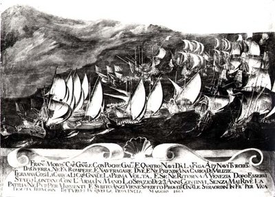 Generale Francisco Morosini (1618-94) e la flotta veneziana in un incontro con la flotta turca al largo della costa di Creta, maggio 1661 da Italian School