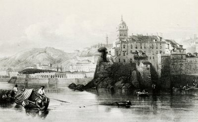 Muro del porto di Genova con Villa Doria Pamphili sullo sfondo, incisione, ca 1850, Italia da Italian School