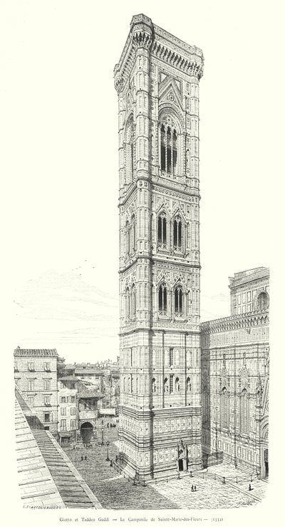 Giotto e Taddeo Gaddi, Il Campanile di Santa Maria del Fiore (incisione) da Italian School