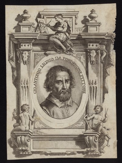 Giovanni Antonio de Sacchis, noto anche come Il Pordenone e Giovanni Antonio Licinio. Incisione di Giorgio Vasari da Italian School