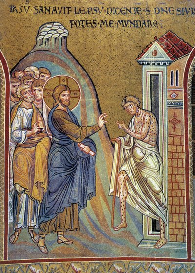 Guarigione del lebbroso - mosaico, Monreale, Italia da Italian School