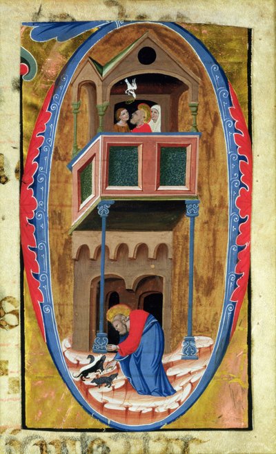 Iniziale istoriata D che raffigura scene dalla Leggenda di un Santo, fine XIV secolo da Italian School