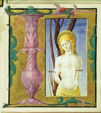 Iniziale istoriata L raffigurante San Sebastiano da Italian School