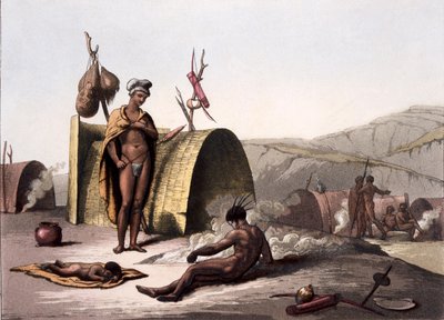 Capanni e modo di vita da campo dei Boscimani, da Costumi dei... di Giulio Ferrario, c.1820-30 da Italian School