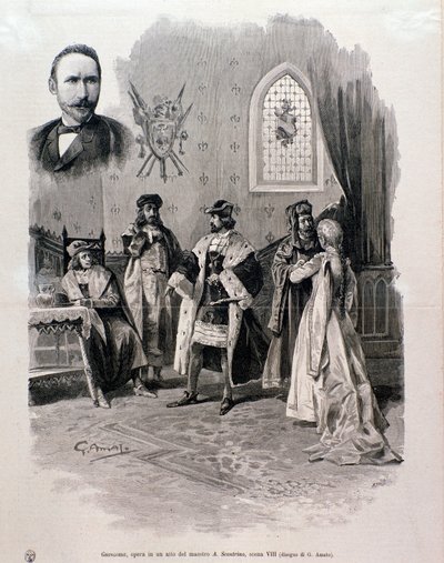 Illustrazione di Pierre Gringoire, opera di Antonio Scontrino da Italian School