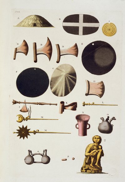 Strumenti e Artefatti Inca, Perù, da Le Costume Ancien et Moderne, Volume II, tavola 22, di Jules Ferrario, pubblicato c.1820-30 da Italian School