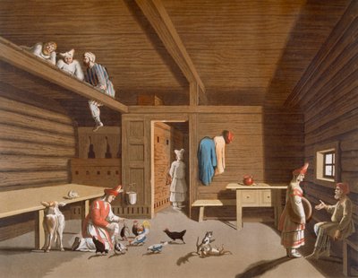 Interno di una casa di contadini russi, c.1820-30 da Italian School