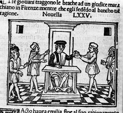 Scena di giudizio a Firenze. Illustrazione per la novella 75 (Nuova 5 dell