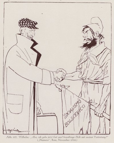 Il Kaiser Guglielmo II consegna il potere al socialismo bolscevico (litografia) da Italian School
