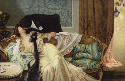 Coppia che si bacia (litografia a colori) da Italian School
