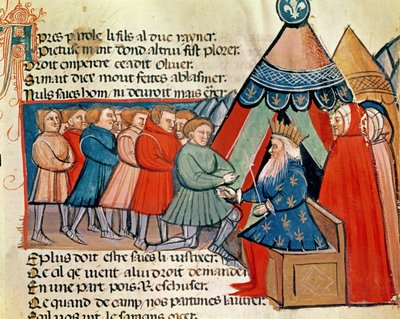 Cavalieri che giurano fedeltà a Carlo Magno (742-814) da un codice veneziano da Italian School