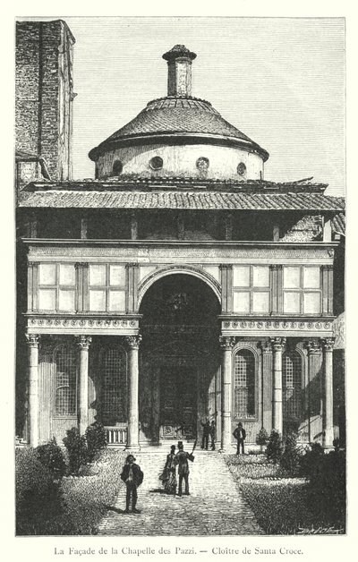 La facciata della Cappella dei Pazzi, Chiostro di Santa Croce (incisione) da Italian School