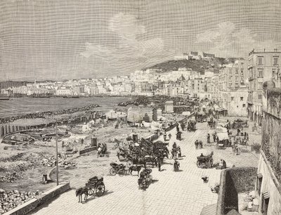 La Marinella, Napoli, Italia, incisione di Sabattini da disegno di A Della Valle, da L